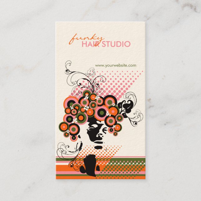 Funky Bloom Hair Floral Mod Circles Retro Abstract Business Card (Front)