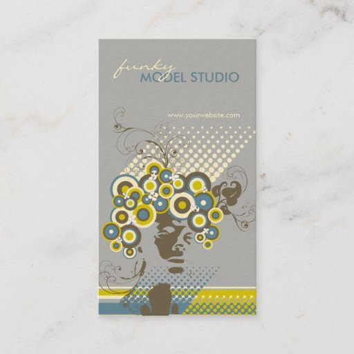 Customizable Funky Bloom Hair Floral Mod Circles Retro Abstract Business Card Template
