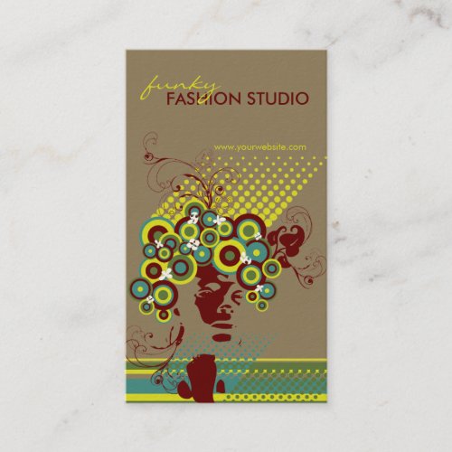 Funky Bloom Hair Floral Mod Circles Retro Abstract Business Card Templates