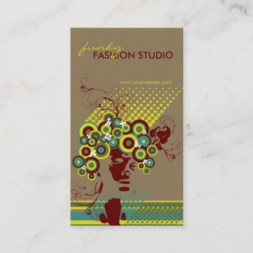 Customizable Funky Bloom Hair Floral Mod Circles Retro Abstract Business Card Templates