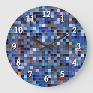 Funky Blue 'Bathroom Tiles' Pattern Large Clock