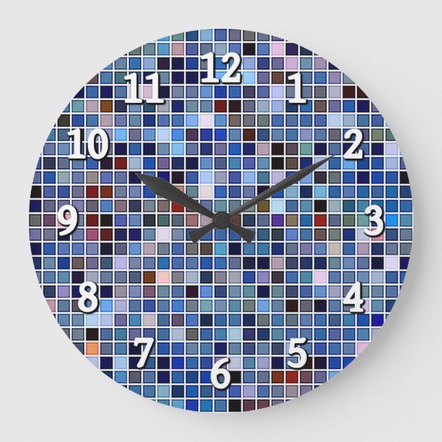 Funky Blue 'Bathroom Tiles' Pattern Large Clock (Front)