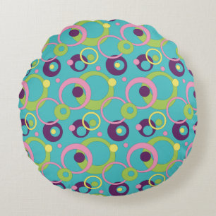 Funky Blue Circles Round Pillow