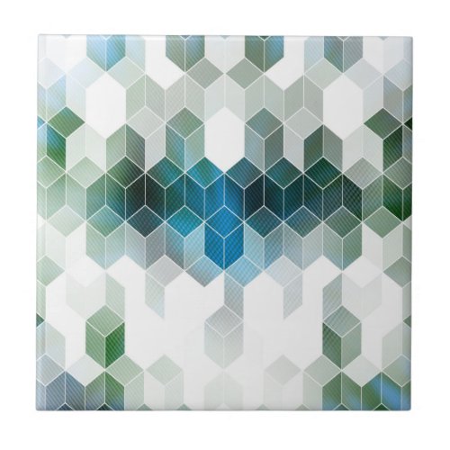 Funky Blue Cube Graphic Design Ceramic Tile