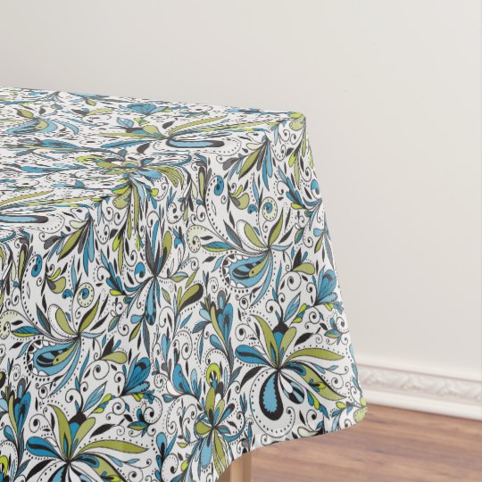 Funky Blue & Green Floral Pattern Tablecloth