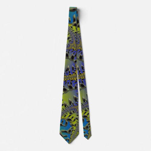 Funky Blue Green Seaweed Beads Fractal Abstract Neck Tie