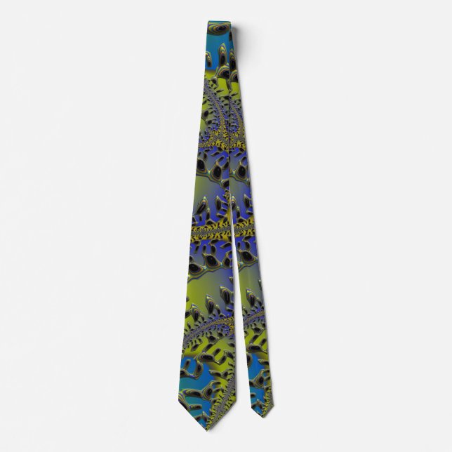 Funky Blue Green Seaweed Beads Fractal Abstract Neck Tie (Front)