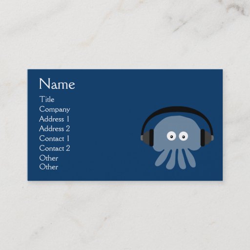 Customizable Funky Blue Jellyfish DJ With Headphones Custom Business Card Template