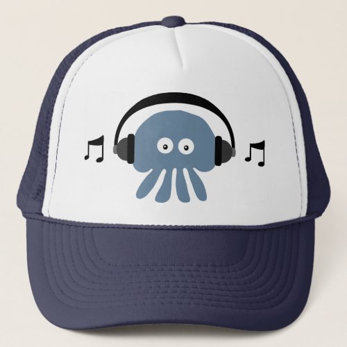 Funky Blue Jellyfish With Headphones DJ Cap