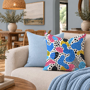 Funky Blue Memphis Geometric Accent Pillow Art