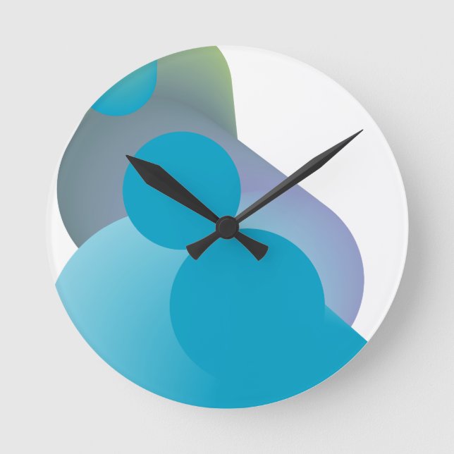 Funky blue modern design round clock (Front)