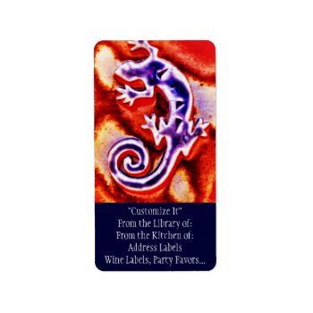 Funky Blue Purple Orange Lizard Gecko Southwestern Label by PrettyPatternsGifts at Zazzle