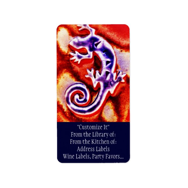 Funky Blue Purple Orange Lizard Gecko Southwestern Label (Front)