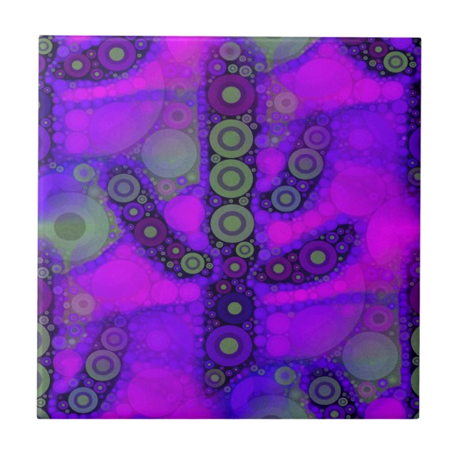 Funky Blue Purple Saguaro Cactus Mosaic Tile (Front)