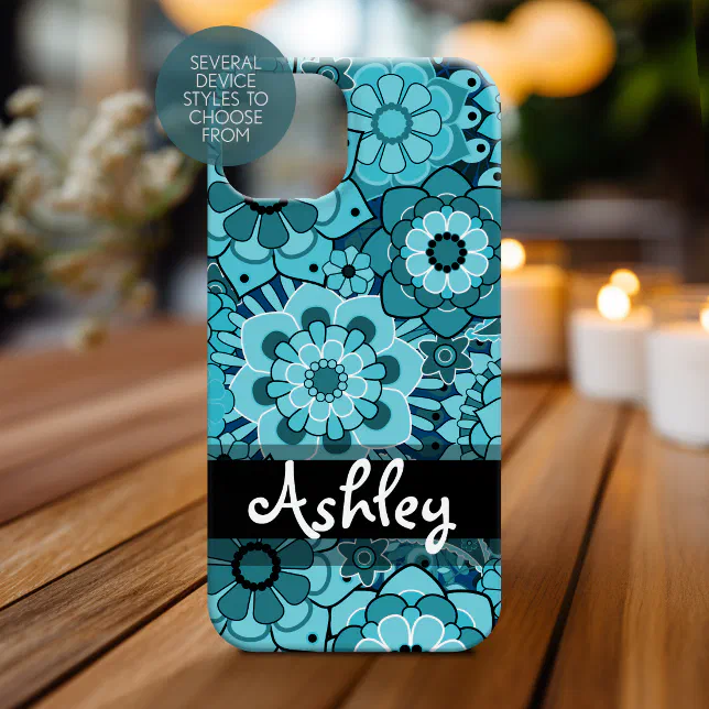 Funky Blue Retro Floral Pattern With Name Case Mate Iphone Case Zazzle