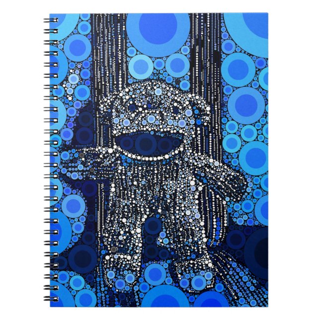 Funky Blue Sock Monkey Circles Bubbles Pop Art Notebook (Front)