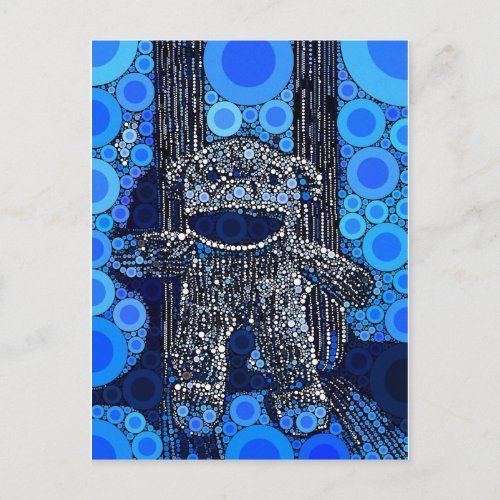 Funky Blue Sock Monkey Circles Bubbles Pop Art Postcard