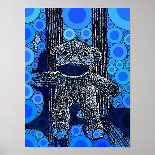 Funky Blue Sock Monkey Circles Bubbles Pop Art Poster