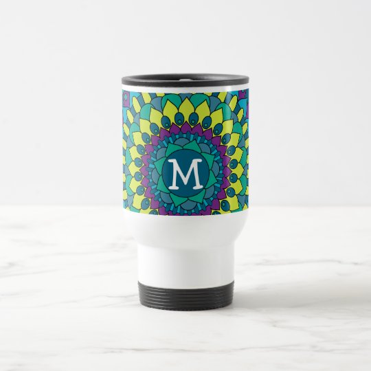 Funky Bohemian Flower Petals with Monogram Travel Mug