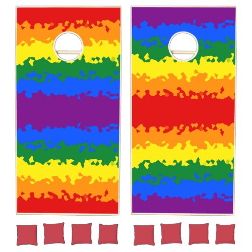 Funky Boho Abstract Gay Rainbow Mosaic Pride Flag Cornhole Set