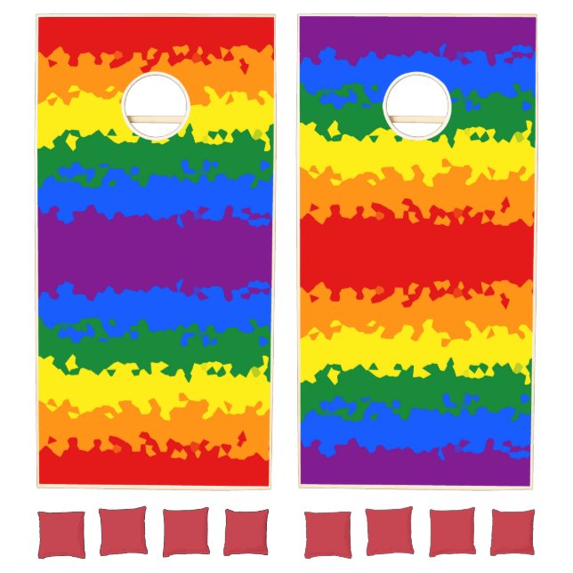 Funky Boho Abstract Gay Rainbow Mosaic Pride Flag Cornhole Set (Set)