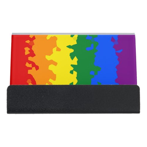 Funky Boho Abstract Gay Rainbow Mosaic Pride Flag Desk Business Card Holder