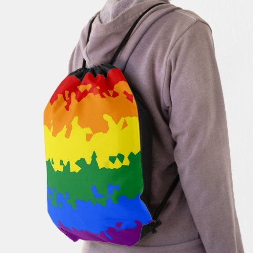 Funky Boho Abstract Gay Rainbow Mosaic Pride Flag Drawstring Bag