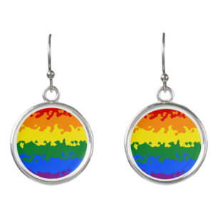 Funky Boho Abstract Gay Rainbow Mosaic Pride Flag Earrings