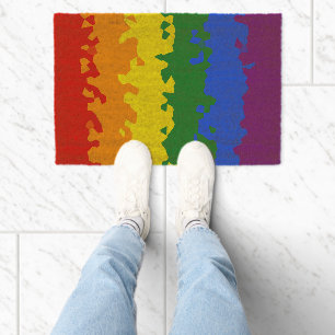 Funky Boho Abstract Gay Rainbow Mosaic Pride Flag Fiber Doormat