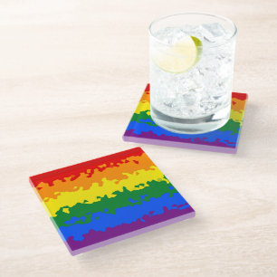 Funky Boho Abstract Gay Rainbow Mosaic Pride Flag Glass Coaster