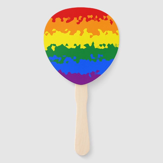 Funky Boho Abstract Gay Rainbow Mosaic Pride Flag Hand Fan (Front)