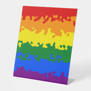 Funky Boho Abstract Gay Rainbow Mosaic Pride Flag Pedestal Sign