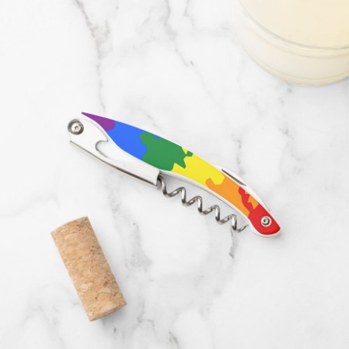 Funky Boho Abstract Gay Rainbow Mosaic Pride Flag Waiters Corkscrew