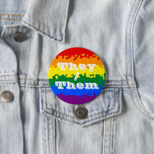 Funky Boho Customizable Pronoun Gay Pride Flag Button