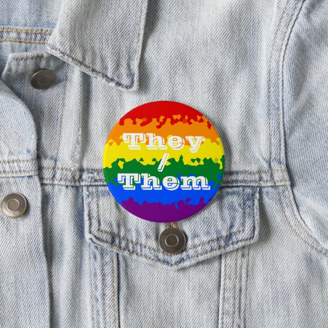 Funky Boho Customizable Pronoun Gay Pride Flag Button (In Situ)