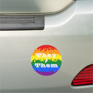 Funky Boho Customizable Pronoun Gay Pride Flag Car Magnet