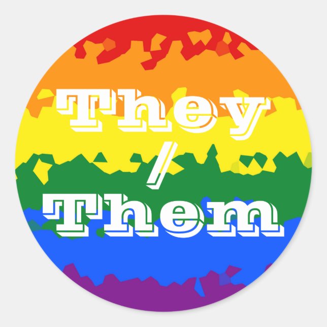 Funky Boho Customizable Pronoun Gay Pride Flag Classic Round Sticker (Front)