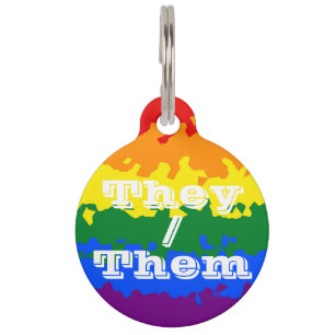 Funky Boho Customizable Pronoun Gay Pride Flag Pet ID Tag