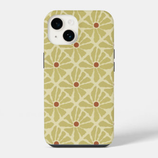 Funky Boho Hand Drawn Flowers Mustard Yellow iPhone 14 Case