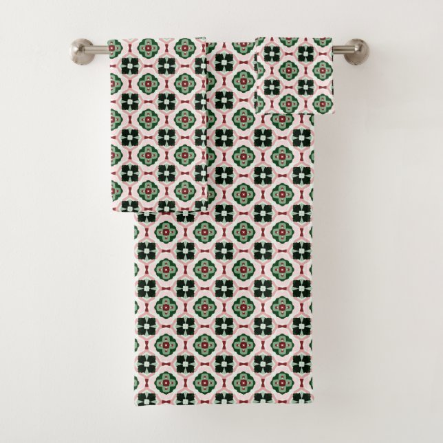 Funky Boho Retro Cute Abstract Christmas Pattern Bath Towel Set (Insitu)