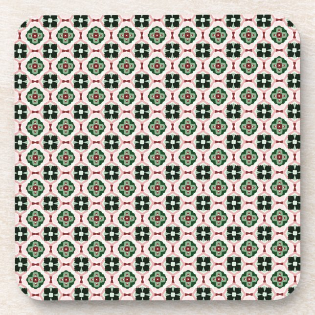 Funky Boho Retro Cute Abstract Christmas Pattern Beverage Coaster (Front)