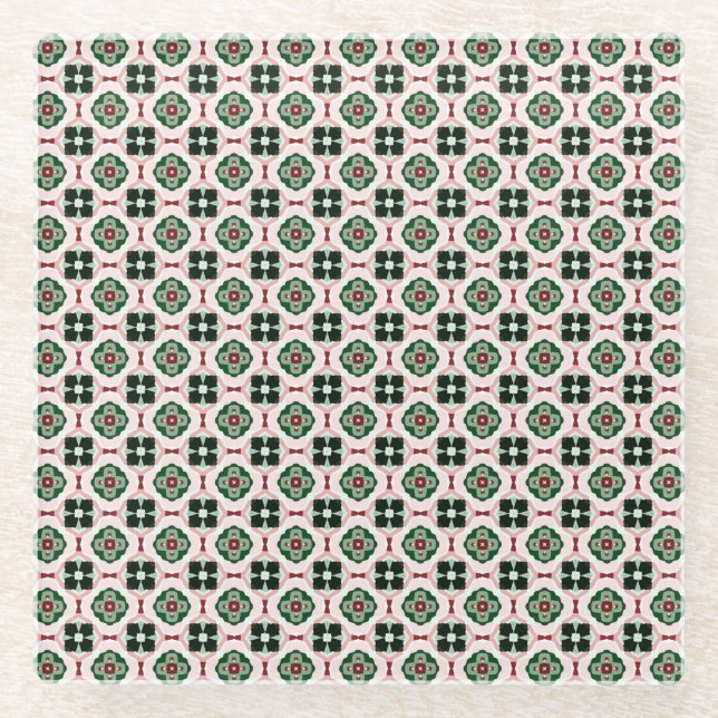 Funky Boho Retro Cute Abstract Christmas Pattern Glass Coaster (Front)