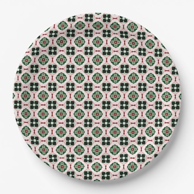 Funky Boho Retro Cute Abstract Christmas Pattern Paper Plates (Front)