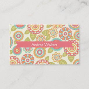 Funky Boho Retro Flowers Wedding Business Card