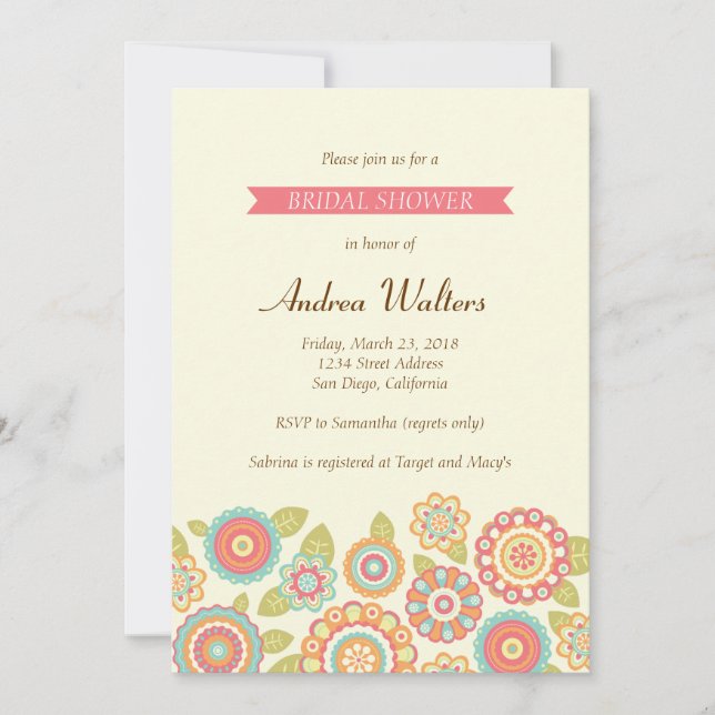 Funky Boho Retro Flowers Wedding Invitation (Front)