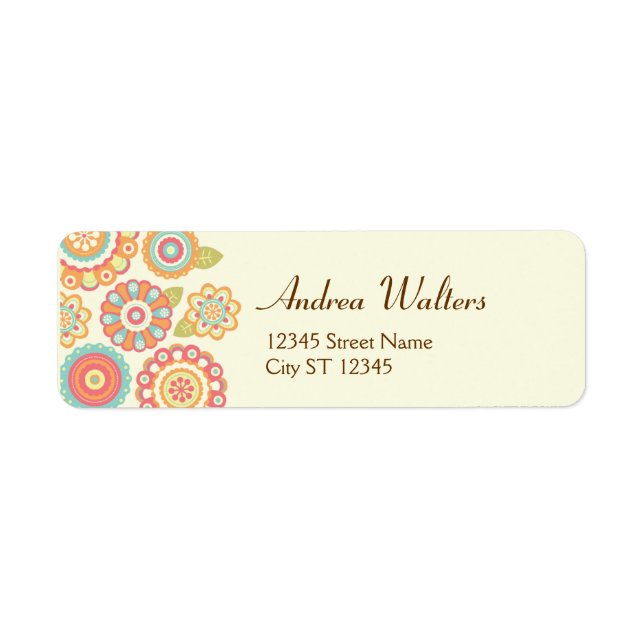 Funky Boho Retro Flowers Wedding Label (Front)