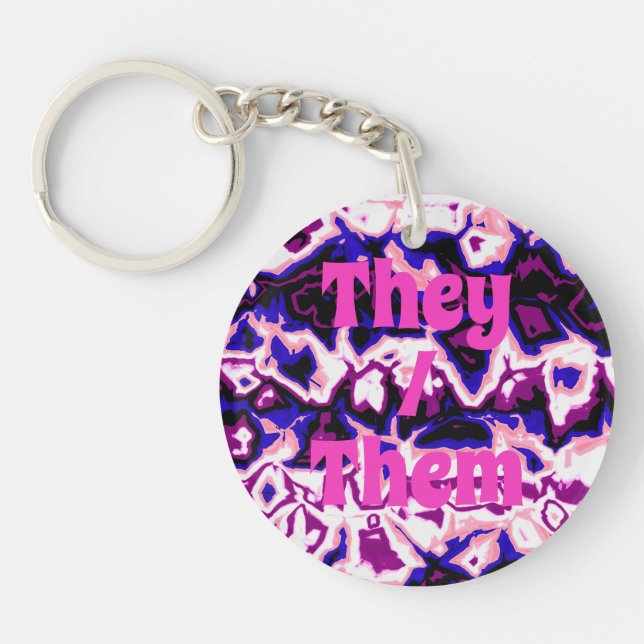 Funky Boho Retro Marbled Stripes Genderfluid Pride Keychain (Front)
