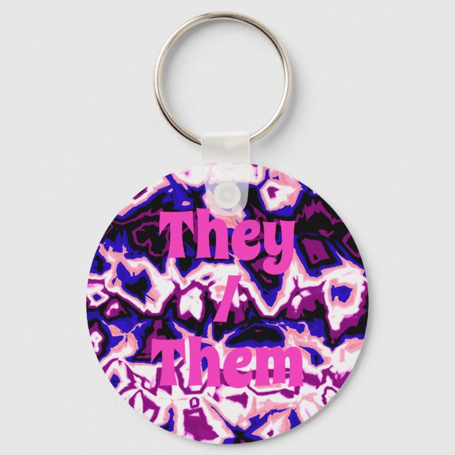 Funky Boho Retro Marbled Stripes Genderfluid Pride Keychain (Front)