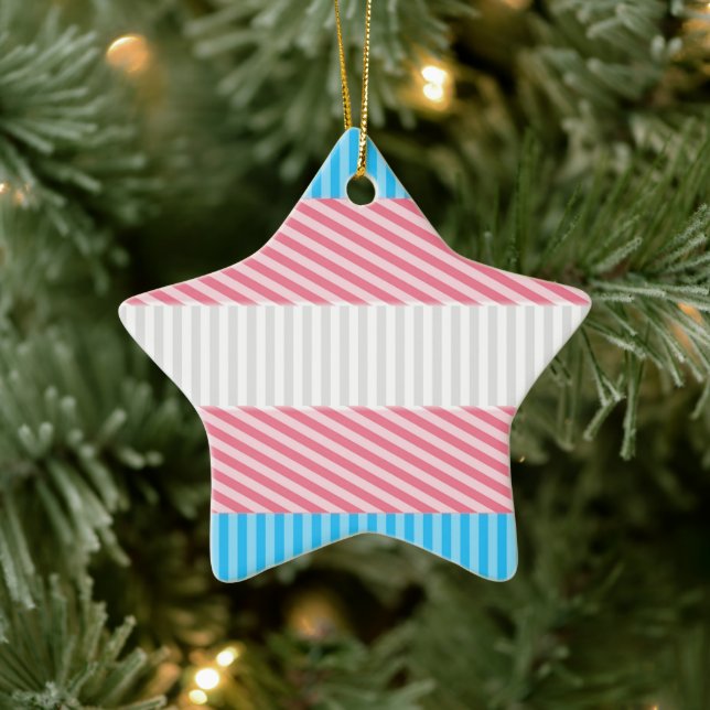 Funky Boho Stripe Abstract Transgender Pride Flag Ceramic Ornament (Tree)