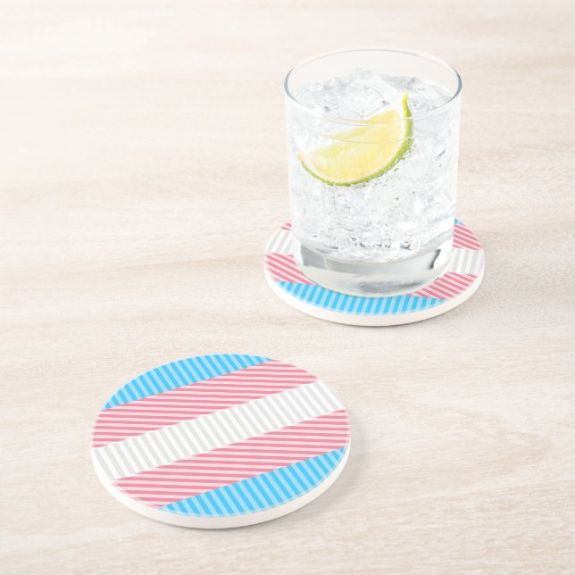 Funky Boho Stripe Abstract Transgender Pride Flag Coaster (Side)